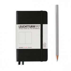 Agendă nedatată Leuchtturm Pocket A6 Negru copertă flexibilă, pagini albe