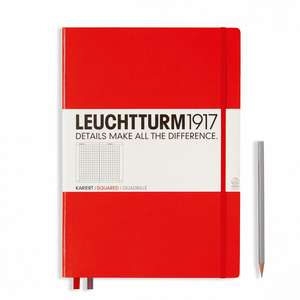 Agendă nedatată Leuchtturm Master Classic (A4+): Roșu, 233 pagini cu pătrățele