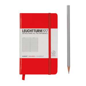 Agendă nedatată Leuchtturm Pocket (A6): Roșu, pagini cu pătrățele