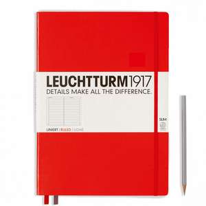 Agendă nedatată Leuchtturm Master Slim (A4+): Roșu, 121 pagini liniate