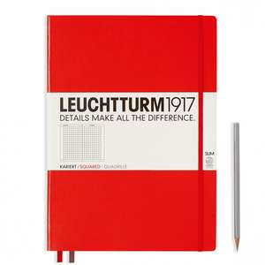 Agendă nedatată Leuchtturm Master Slim (A4+): Roșu, 121 pagini cu pătrățele