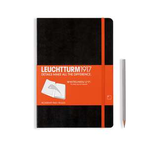 Agendă LEUCHTTURM1917 Whitelines Link® Technologie: Academy Pad Medium, pagini liniate, negru cu bandă elastică orange