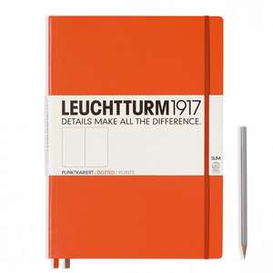 Agendă nedatată Leuchtturm Master Slim (A4+): Orange, 121 pagini punctate