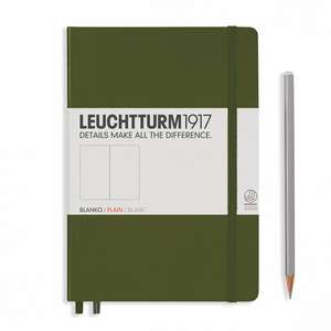 Agendă nedatată Leuchtturm Medium (A5): Army, pagini albe