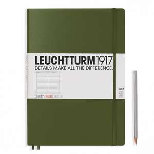 Agendă nedatată Leuchtturm Master Slim (A4+): Army, 121 pagini liniate