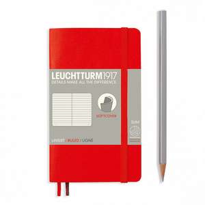 Agendă nedatată Leuchtturm Pocket (A6): Roșu, pagini liniate