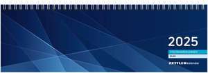 Tischquerkalender blau 2025 - 32x10,5 cm - 1 Woche auf 2 Seiten - Bürokalender mit Monatsübersichten - Stundeneinteilung 7 - 20 Uhr - 176-0015 de Zettler Kalender