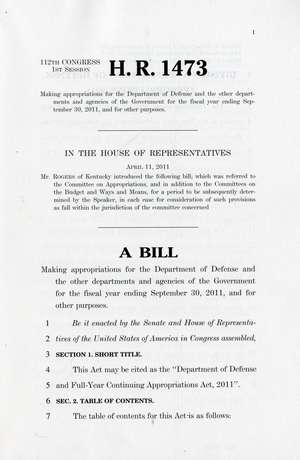 H.R. 1473, Making Appropriations for the Department of Defense and the Other Departments and Agencies of the Government for the Fiscal Year Ending September 30, 2011, and for Other Purposes de House (U.S.), Committee on Appropriations