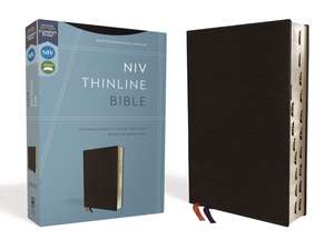 NIV, Thinline Bible, Bonded Leather, Black, Red Letter, Thumb Indexed, Comfort Print de Zondervan