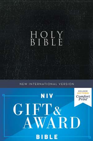 NIV, Gift and Award Bible, Leather-Look, Black, Red Letter, Comfort Print de Zondervan