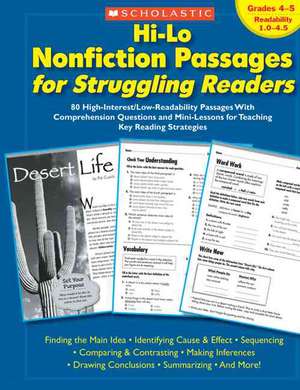 Hi-Lo Nonfiction Passages for Struggling Readers: 80 High-Interest/Low-Readability Passages with Comprehension Questions and Mini-Lessons de Teaching Resources