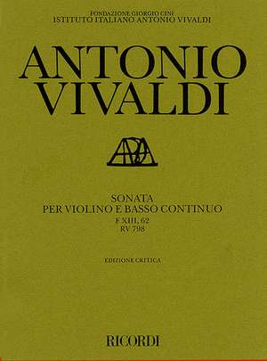 Sonata in G Major for Violin and Basso Continuo Rv798: Critical Edition Score and Parts de Antonio Vivaldi