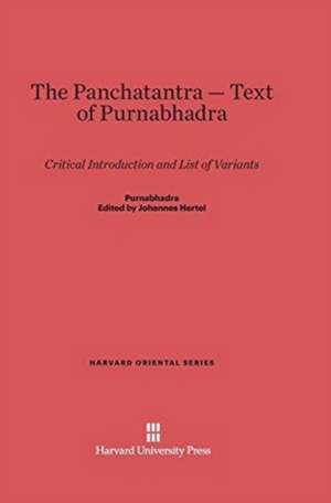 The Panchatantra-Text of Purnabhadra de Johannes Hertel