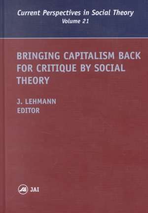 Bringing Capitalism Back for Critique by Social Theory de Jennifer M. Lehmann