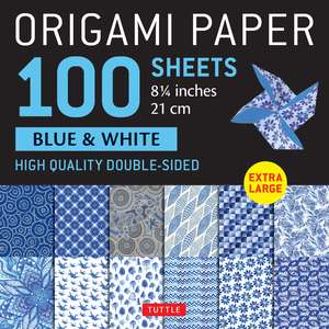 Origami Paper 100 sheets Blue & White 8 1/4" (21 cm): Extra Large Double-Sided Origami Sheets Printed with 12 Different Designs (Instructions for 5 Projects Included) de Tuttle Studio