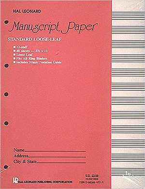 Standard Loose Leaf Manuscript Paper (Pink Cover) de Hal Leonard Publishing Corporation