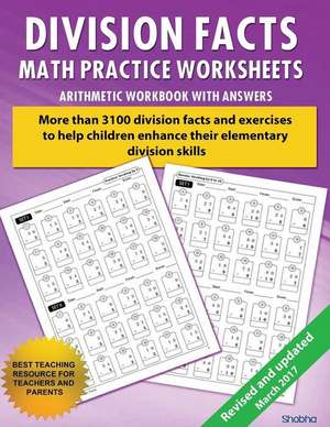 Division Facts Math Practice Worksheet Arithmetic Workbook with Answers de Shobha