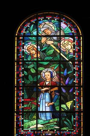 St Catherine, St Michael, St Margaret and Joan of Arc Stained Glass Window Journal de Press, Benton