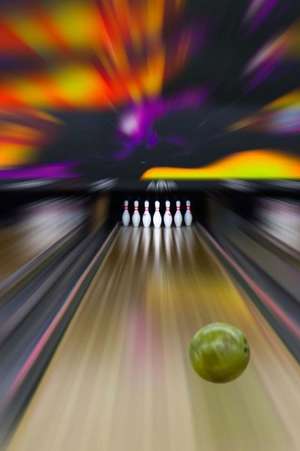 Green Bowling Ball Rolling Down the Lane at a Disco Bowling Alley Journal de Cs Creations