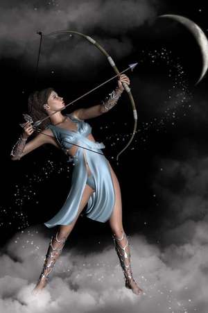 Diana (Artemis) the Huntress in the Night Sky with a Crescent Moon Journal de Cs Creations