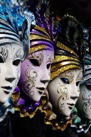 Row of Venetian Masks in Gold and Blue Journal de Cool Image