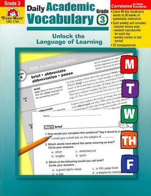 Daily Academic Vocabulary Grade 3 [With Transparencies] de Marilyn Evans