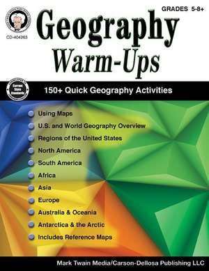 Geography Warm-Ups, Grades 5 - 8 de Cindy Barden