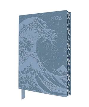 Katsushika Hokusai: The Great Wave 2026 Artisan Art Vegan Leather Diary Planner - Page to View with Notes de Flame Tree Studio