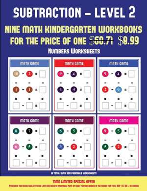 Numbers Worksheets (Kindergarten Subtraction/taking away Level 2) de James Manning