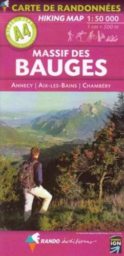 Alpes carte A4 Massif des Bauges - Annecy - Chambéry 1 : 50 000