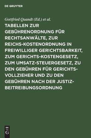 Tabellen zur Gebührenordnung für Rechtsanwälte, zur Reichskostenordnung in freiwilliger Gerichtsbarkeit, zum Gerichtskostengesetz, zum Umsatzsteuergesetz, zu den Gebühren für Gerichtsvollzieher und zu den Gebühren nach der Justizbeitreibungsordnung: nebst ergänzenden Bestimmungen und Erläuterungen de Gottfried Quandt