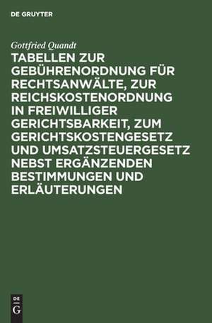 Tabellen zur Gebührenordnung für Rechtsanwälte, zur Reichskostenordnung in freiwilliger Gerichtsbarkeit, zum Gerichtskostengesetz und Umsatzsteuergesetz nebst ergänzenden Bestimmungen und Erläuterungen de Gottfried Quandt