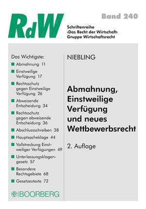 Abmahnung, Einstweilige Verfügung und neues Wettbewerbsrecht de Jürgen Niebling