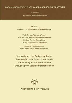 Verminderung des Bedarfs an festen Brennstoffen beim Sinterprozeß durch Vorwärmung mit Vorreduktion und Erzeugung von Spezialsinterbrennstoffen de Werner Wenzel