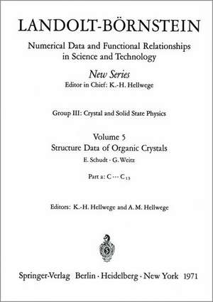 Structure Data of Organic Crystals / Strukturdaten organischer Kristalle de E. Schudt