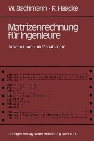 Matrizenrechnung für Ingenieure: Anwendungen und Programme de W. Bachmann