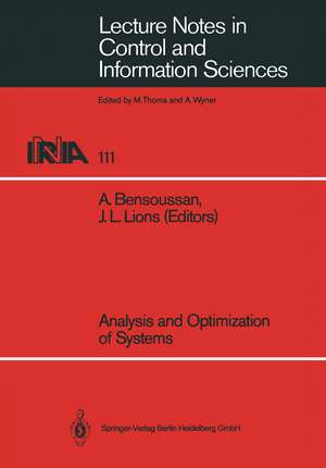 Analysis and Optimization of Systems de A. Bensoussan