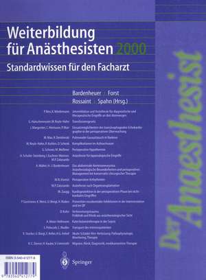 Weiterbildung für Anästhesisten 2000: Standardwissen für den Facharzt de H.J. Bardenheuer