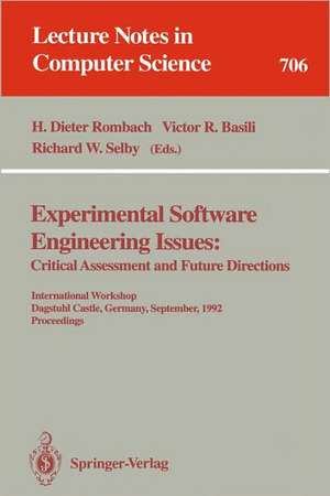 Experimental Software Engineering Issues:: Critical Assessment and Future Directions. International Workshop, Dagstuhl Castle, Germany, September 14-18, 1992. Proceedings de H.Dieter Rombach