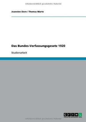 Das Bundes-Verfassungsgesetz 1920 de Jeannine Dorn