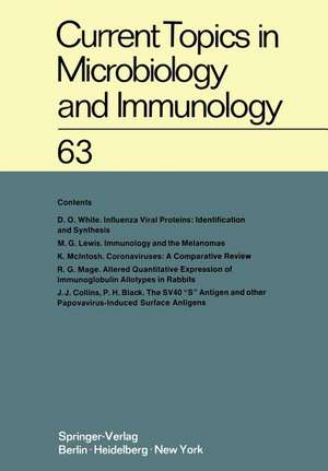 Current Topics in Microbiology and Immunology / Ergebnisse der Mikrobiologie und Immunitätsforschung de W. Arber