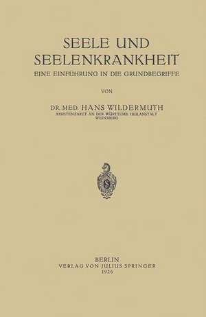 Seele und Seelenkrankheit: Eine Einführung in die Grundbegriffe de Hans Wildermuth