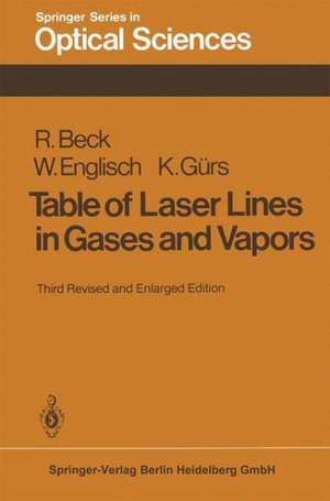 Table of Laser Lines in Gases and Vapors de R. Beck