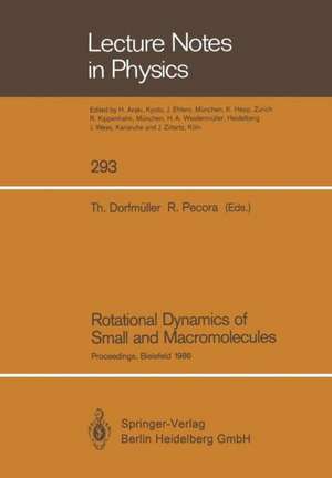 Rotational Dynamics of Small and Macromolecules: Proceedings of a Workshop, Held at the Zentrum für interdisziplinäre Forschung, Universität Bielefeld, Bielefeld, FRG, April 21–23, 1986 de Thomas Dorfmüller