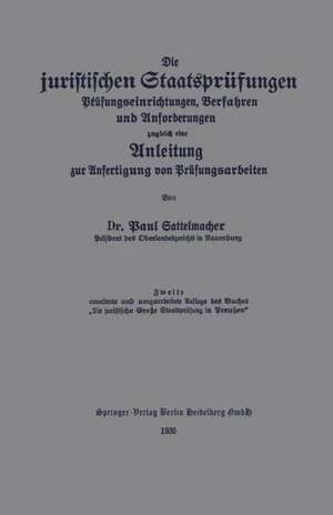 Die juristischen Staatsprüfungen: Prüfungseinrichtungen, Verfahren und Anforderungen, zugleich eine Anleitung zur Anfertigung von Prüfungsarbeiten de Paul Sattelmacher