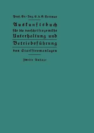 Auskunftsbuch für die vorschriftsgemäße Unterhaltung und Betriebsführung von Starkstromanlagen de Georg Dettmar