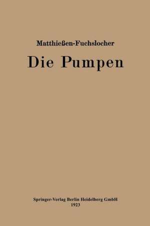 Die Pumpen: Ein Leitfaden für höhere Maschinenbauschulen und zum Selbstunterricht de Herrmann O.W. Matthießen