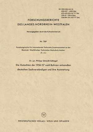 Die Gutachten der 1956/57 nach Bolivien entsandten deutschen Sachverständigen und ihre Auswertung de Philipp Schmidt-Schlegel