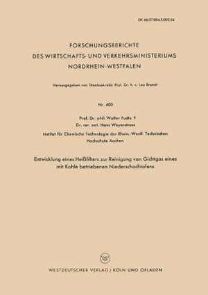 Entwicklung Eines Heißfilters zur Reinigung von Gichtgas eines mit Kohle betriebenen Niederschachtofens de Walter Maximilian Fuchs