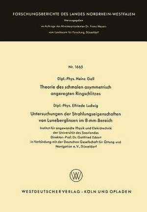 Theorie des schmalen asymmetrisch angeregten Ringschlitzes. Untersuchungen der Strahlungseigenschaften von Luneberglinsen im 8-mm-Bereich de Heinz Gall